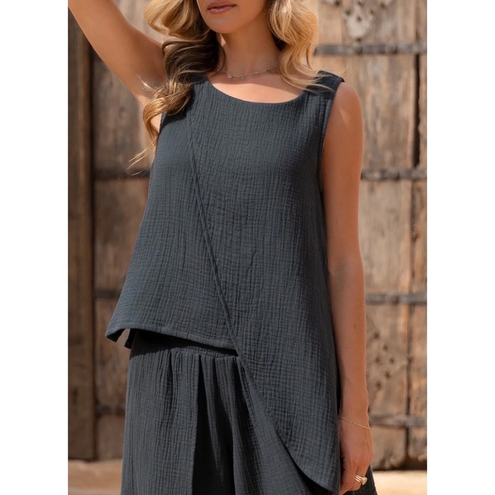 Nomad The Label Top Asymmetric Caro Cotton NEW Charcoal Gray XXS